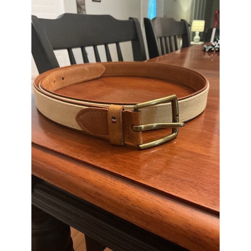 Tommy Hilfiger Leather Canvas Belt Mens Size 40 Brown Vintage Preppy